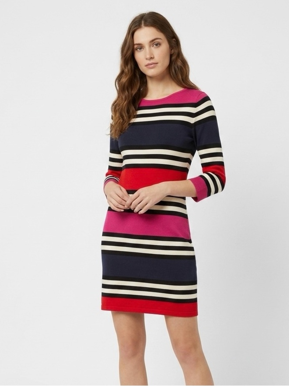 French Connection Striped Mini Dress in Navy, Pink, and Red
